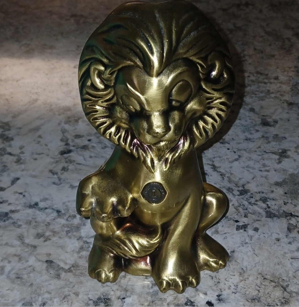 Vintage Lions Club International Lion Figural Brass Coun Bank ca. 1950's